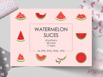 Watermelon cards and patterns card design flat for textile graphic design illustration pattern seamless summer vector watermelon