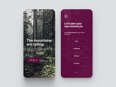 Hiking App Concept adventure adventure app app camping app dark app dark mode dark ui forest forest logo hiking hiking app mobile app design mobile design photography purple app travel app travelling app ui ui design