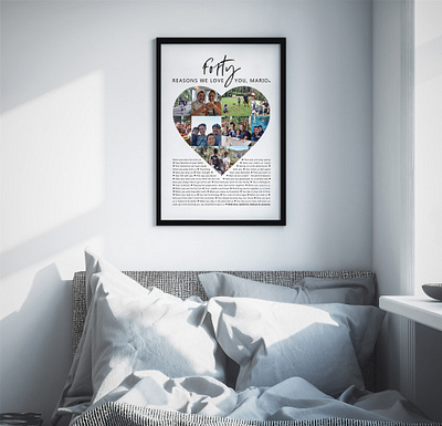 Forty Reasons We Love You Personalised Gift birthday gift custom birthday gift custom design custom frame digital design forty forty and fab frame framed prints gift ideas graphic designer handmade personalised birthday gift photo frame poster sentimental gift wall art