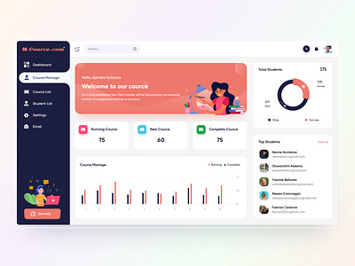 Cource dashboard UI admin admin design admin ui app ui app uiux cms course dashboad dashboard dashboard design dashboard ui design landing page student ui ux webdesign website