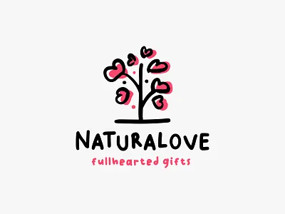 Tree Of Love Doodle Logo branding cafe design doodle draw hand handdraw heart illustration leaf logo love mobile pink playful print tree ui valentine web