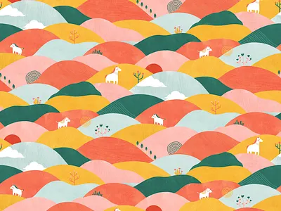 Whimsical Sunset Pattern clouds colorful hand drawn illustration illustration art pattern procreate repeat pattern sunset surface pattern design unicorn whimsical