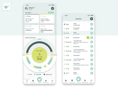 Parent Sense Home and Routine app app design baby app circle graph design parent app parent sense routine ui ux