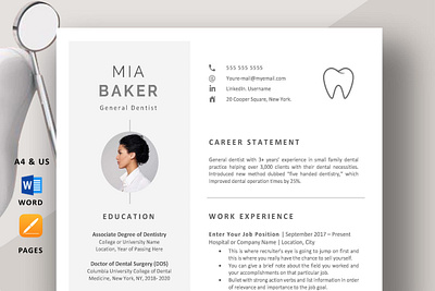 Dental resume template extra icon