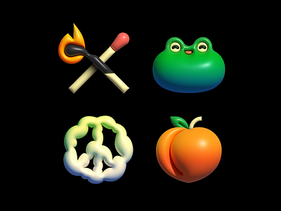 🔥🐸✌️🍑 3d design fire frog icon illustration match peace peach