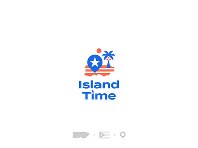 Island Time brand brand design brand identity branding design flag island location location app logo logo design logodesign logotype mark palm puertorico sea typography vacation vector