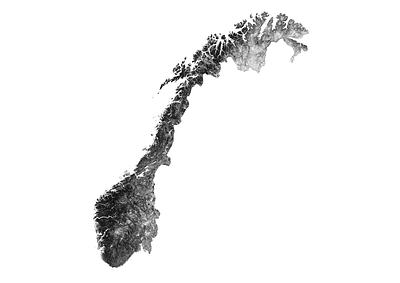 Norway - Black and white map illustration landscape map minimal mountain nature norway oslo poster relief scandinavia topographic topography white