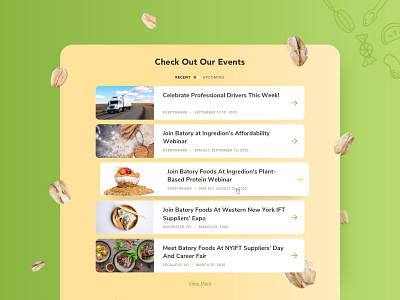 Batory Foods :: Events bright colors calendar card style industrial industry ingredients ui ux web design