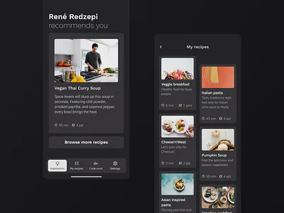 [Freebie] Cooksy — Cooking app dark mode dark ui dashboard ui design download mockup figma flow foodie freebie kitchenware library app minimal mobile app design modal recipe app service app startup tasty template ux ui