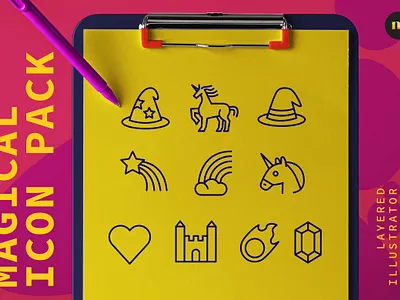 Magical icon pack branding castle design designer gem heart love magic rainbow unicorn vector witch wizard