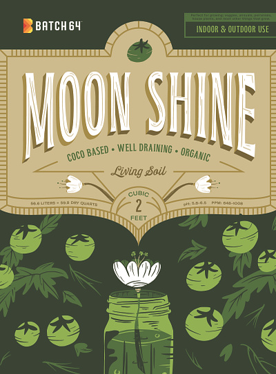 Moon Shine WIP flowers illustration lettering moon moonshine packaging soil tomatoes