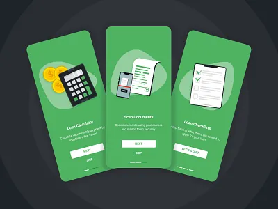 Loan Calculation App Walkthrough app app design application loan loan app loan calculator loanapp loans loans brokers mobile mortgage mortgage loans splash page splashscreen ui uidesign uiux uiux design walkthrough walkthrough screen