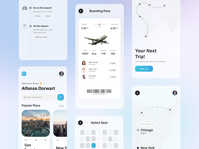 Airline Ticket Booking - Boarding Pass airline airport app blue boarding boarding pass booking clean clean ui daily ui form gradient profile ticket trip ui ux