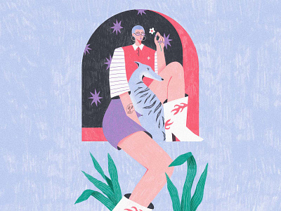 Girl with Greyhound characterdesign daisy design digital illustration dog illustration graphic design graphicdesign greyhound illustration matisse plant illustration plants tattoo texture