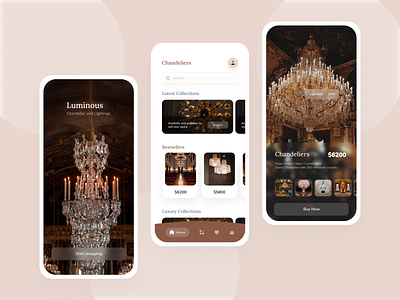 Online Chandelier Ordering UI/UX Design branding chandelier design figma iphone app lighting logo mobile app mobile app design mobile ui online ordering online shop online shopping online store shopping app typography uiux user experience userinterface