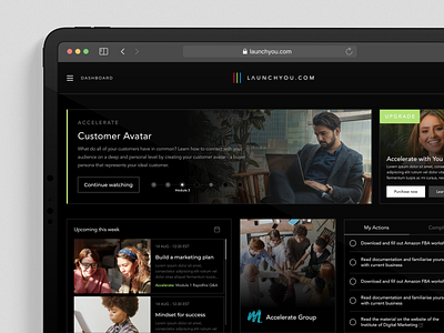 LaunchYou. Dashboard for the mentoring platform business check list courses dark theme dashboard design education finance interface learning marketing mentor platform ui ux web app webdesign