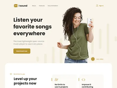 Music player - Landing page concept landing page music music player theme trendy design ui user interface ux web design web ui web uiux website website design