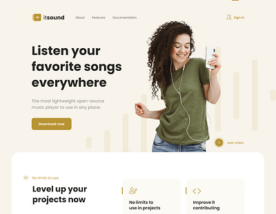 Music player - Landing page concept landing page music music player theme trendy design ui user interface ux web design web ui web uiux website website design