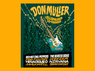 Don Muller Feature Illustration electric gig poster guitar illustration lettering lollapalooza music music festival poster poster design
