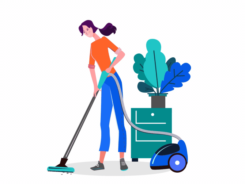 Cleaner Animation 2d animation animated gif animation clean cleaner cleaning a girl illustration minimal vector