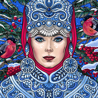 Winter Illustration birds bullfinch design digitalart drawing girl illustration illustration procreateapp russian season winter winter illustration