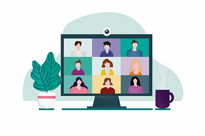 Zoom Meetings colourful communication illustration loyalbe meetings procreate remote working tech ui vector workfromhome working zoom