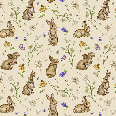 Bunnies pattern animals baby bunny fabric graphic design pattern rabits seamles textile watercolor