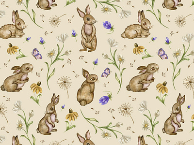 Bunnies pattern animals baby bunny fabric graphic design pattern rabits seamles textile watercolor