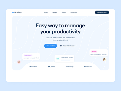 Hero Design for Bluetivity Webflow Template blue hero hero design hero ui home page landing landing page landing ui productivity ui web design webflow webflow template website