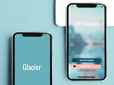 Glacier (fictional app) Redesign 100daychallenge adobe xd dailyui dailyuichallenge design challenge mobile app design mobile ui overlays popup design redesign ui design uidesign ux ui uxdesign