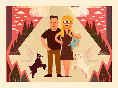 Another Family's Portrait aliens baby camping character design design dogs family family portrait forest graphic design illustration illustrator mountains nature photoshop space texture ufo vector woods