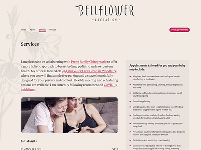 Bellflower Lactation Website editorial layout marketing minimal typography