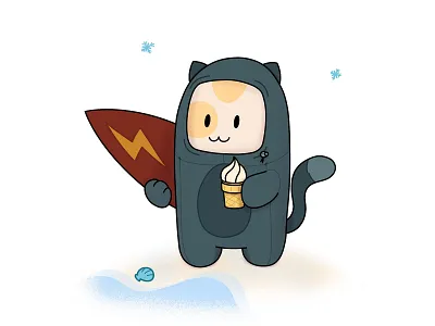 Winter Surfing Cat cat cold drawing icecream illustration ipad procreate surf surfboard surfing wetsuit winter