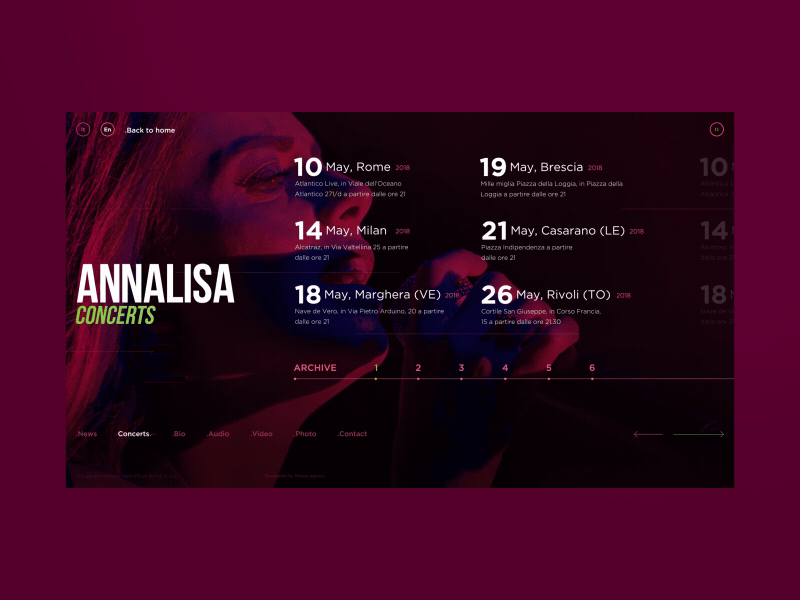 Annalisa | Italian singer | Concerts page aftereffects animation annalisa artist concept concerts dark design folio italian portfolio singer ui ux web