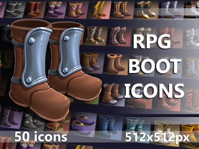 Free RPG Boot Icons 2d asset assets boot boots fantasy game gamedev icon icone icons indie game medieval mmo mmorpg pack png psd rpg set