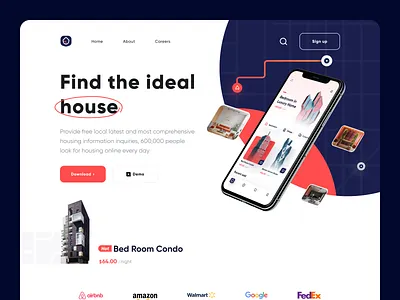 Rental app landing page design landing page mobile ui rental app ui ux 图标 应用 插图 设计