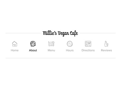 Millie's Vegan Cafe layout minimal nav typography