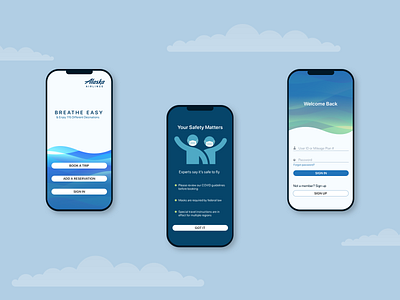 Alaska Airlines On-boarding Imagination airline airlinesapp airlineui alaska alaskaairlines alaskaapp app clouds covid onboarding onboarding ui safety signin travel travel app travel onboarding travel sign in travel sign on traveling travelui