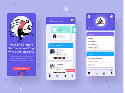 Exam preparation app - UI Coach bold colors bold font course app dailyui dobe xd exam figma illustrations／ui minimal minimalistic mobile app modern purple school sketch skeumorphic studies test ui coach ui concept