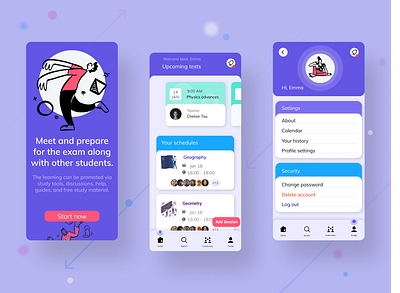 Exam preparation app - UI Coach bold colors bold font course app dailyui dobe xd exam figma illustrations／ui minimal minimalistic mobile app modern purple school sketch skeumorphic studies test ui coach ui concept