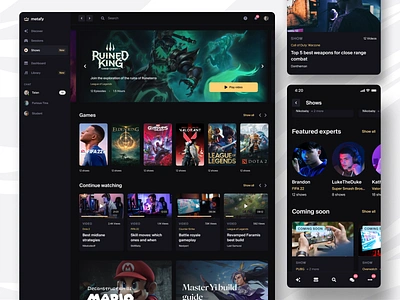 Metafy - Shows discovery content edtech mobile product design shows streaming ui ux web design