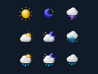 weather icon b3d blender blender3d blender3dart blendercycles cloud cycle design icon illustrator lunar moon night rain render snow sun thunder ui weather