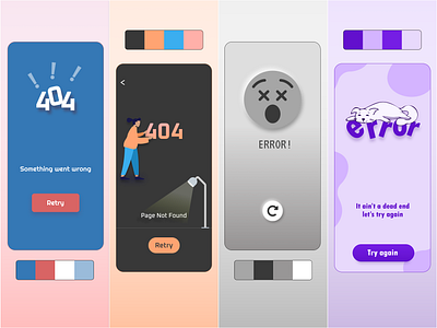 404 Error pages - Mobile ui design 404 404 error 404 error page 404 page app app design color palette error error 404 error message error page errors figma figmadesign illustration ios app mobile ui page not found ui ux