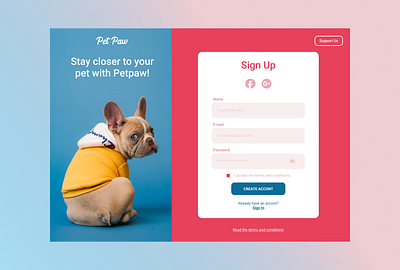 Sign Up page design app application dailyui dailyui 001 dailyuichallenge dog pet ui design web