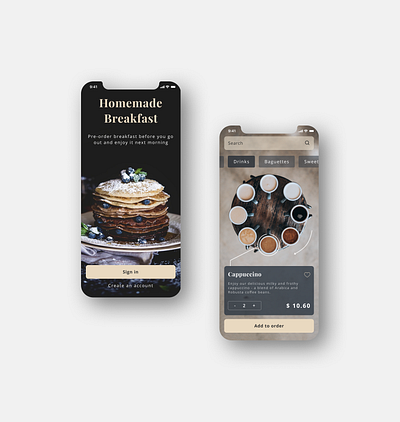 Cafe App Concept application breakfast categories coffee dark figma main screen mobile order product sign in