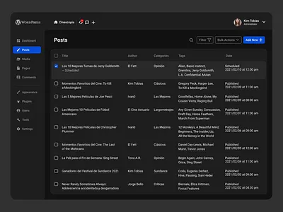 WordPress - Dark Theme blog dark theme movies redesign template ui design website concept wordpress