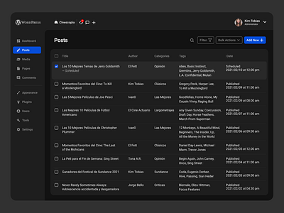 WordPress - Dark Theme blog dark theme movies redesign template ui design website concept wordpress