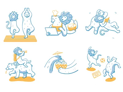 Relationship adventure animals illustrated bear characterdesign cooking illustration line art illustration lion relationship relationship goals