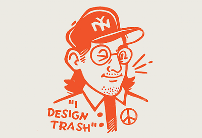 I DESIGN TRASH character design flat illustraion logo orange screen print self branding self portrait sketch trash vintage