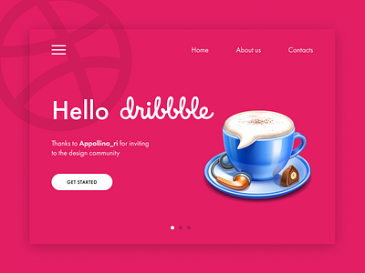 Hello Dribbble banner burger button cappuccino design dribbble invite first firstscreen firstshot header invitation logo menu pink screen